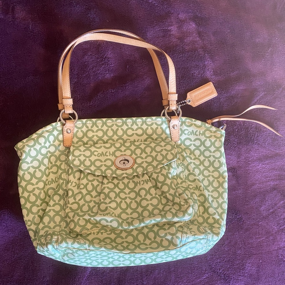 Green and Tan Coach Purse
